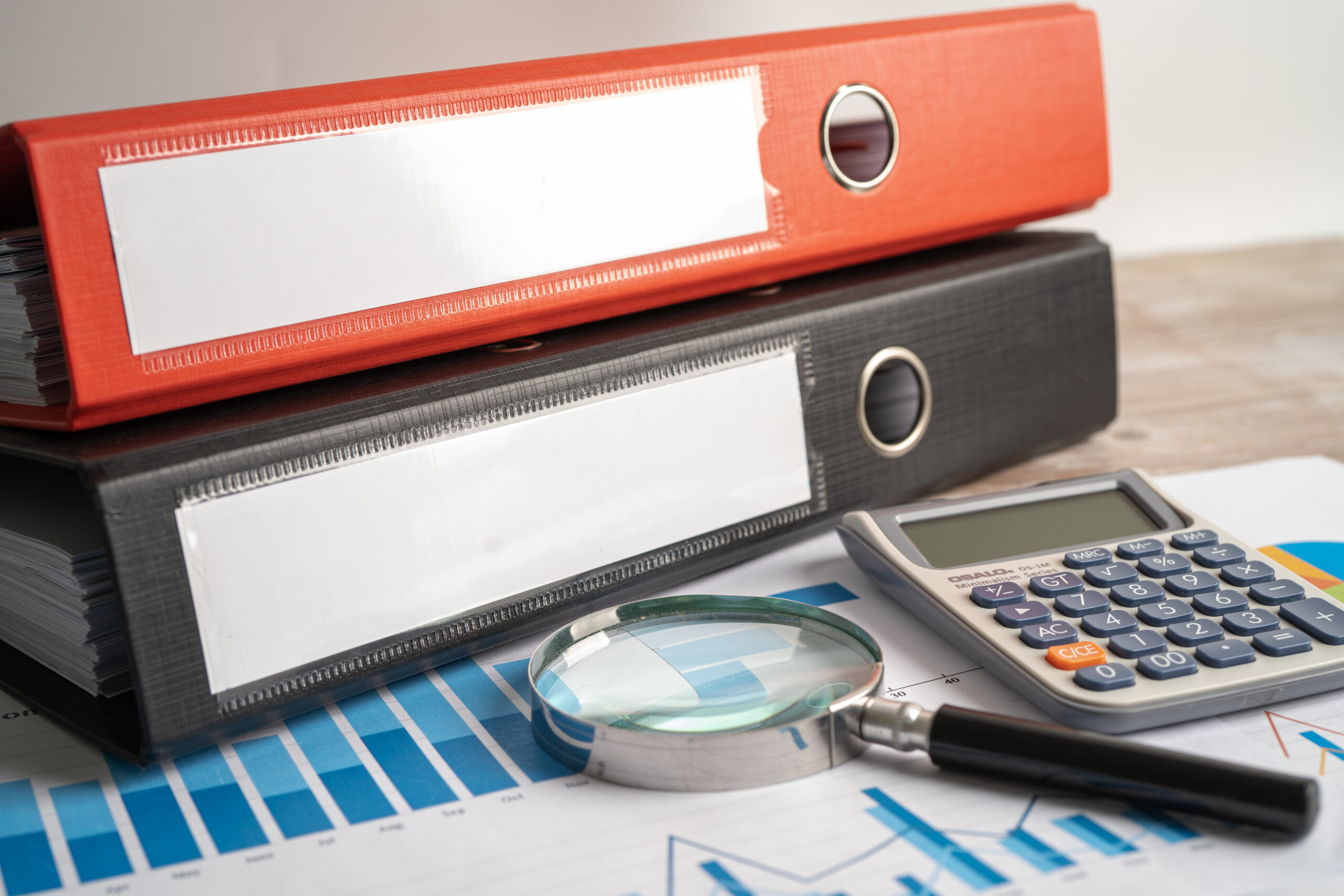 Binder data finance report business with graph analysis in offic