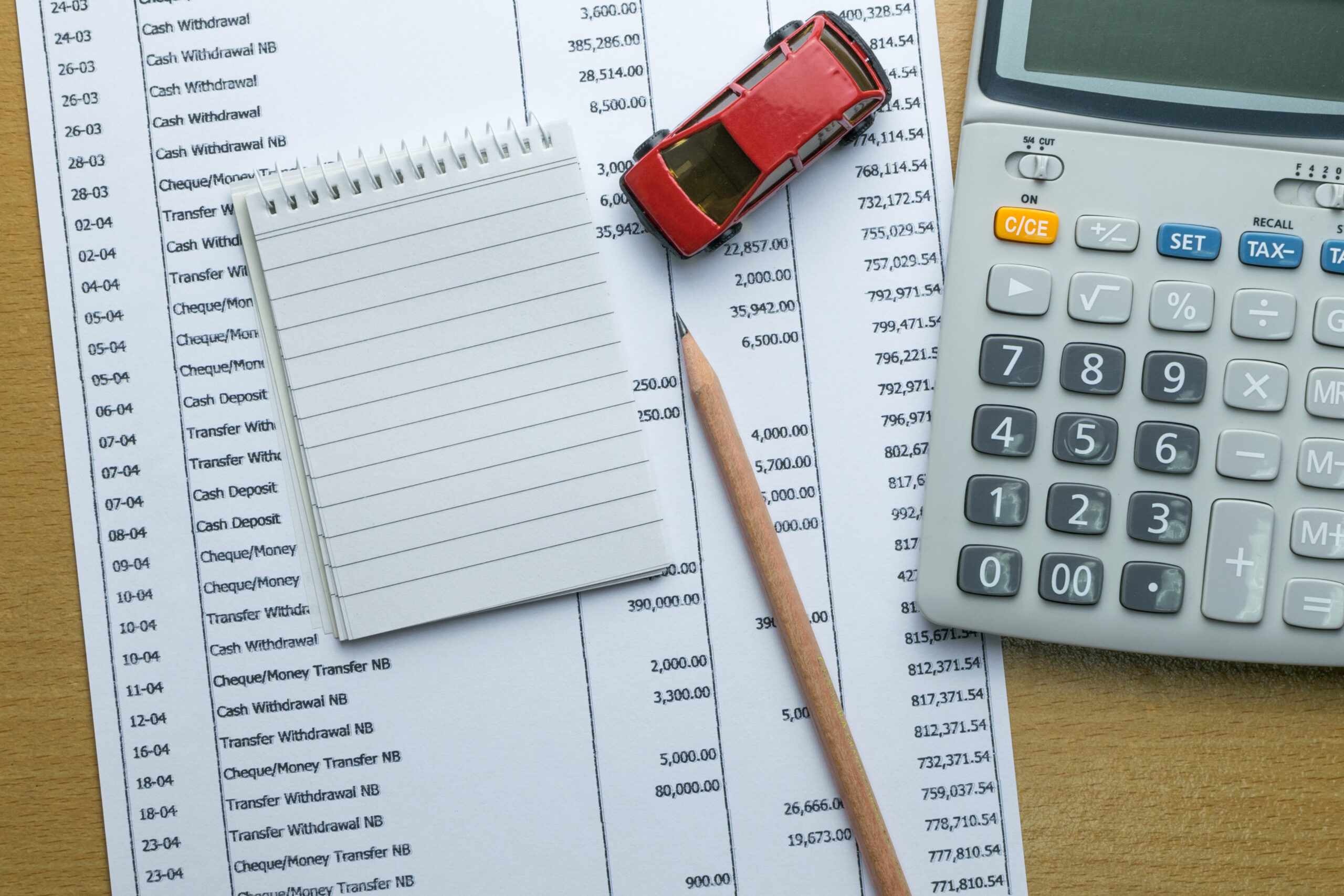 Man planning monthly budget, Finance about car concept